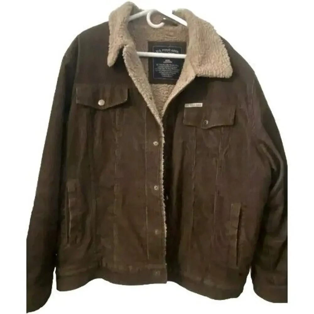 Vintage U.S Polo Assn Brown Corduroy Trucker Jacket Sherpa Lined Size XXL - Picture 2 of 7